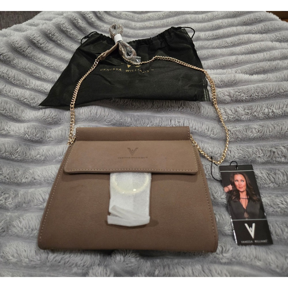 Vanessa Williams Fawn Suede Crossbody Bag Tan Gold Chain VW-14-FN NWT
